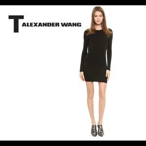 T Alexander Wang Black long sleeve crewneck sheath asymmetrical shirt dress Sz L